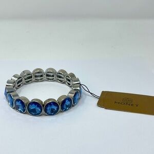Monet Stretch Bracelet Silver Tone And Blue With Tags